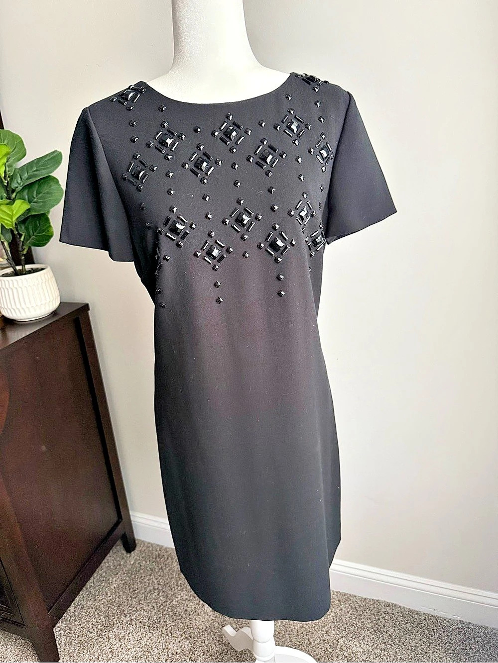 Tahari Embellished Mini Dress in Black, Size 12, Like New